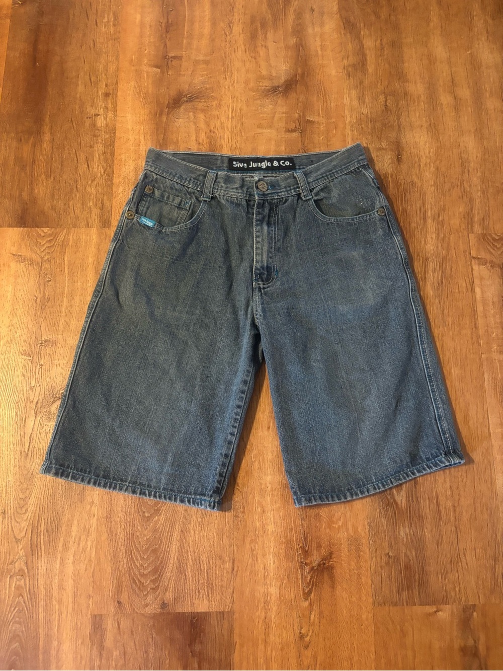 5ive Jungle Shorts Mens 36 Denim Embroidered Baggy Skater Hip Hop Streetwear Y2K